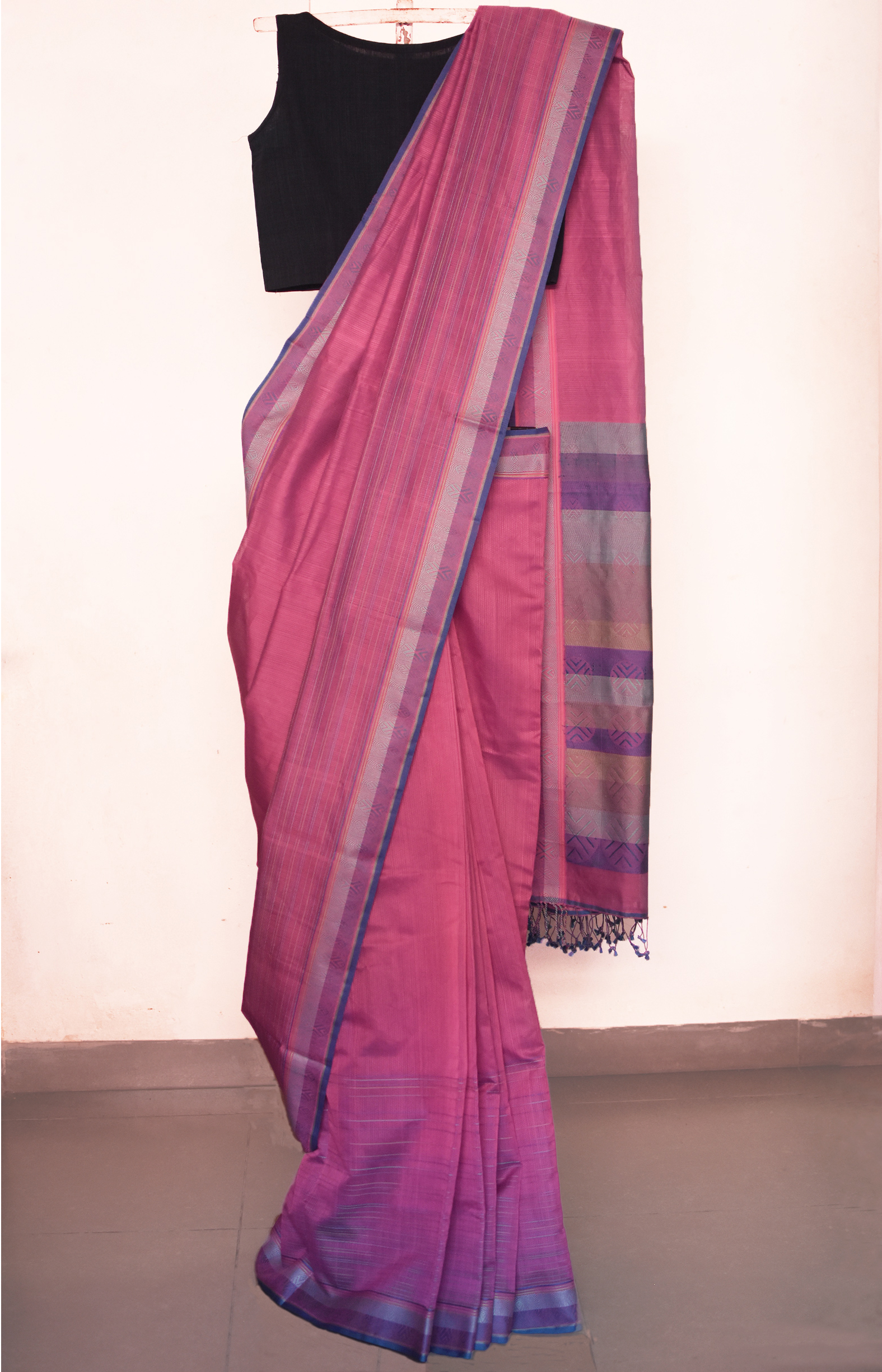 Purplish pink , Handwoven Organic Cotton, Textured Weave , Jacquard, Work Wear, Saree